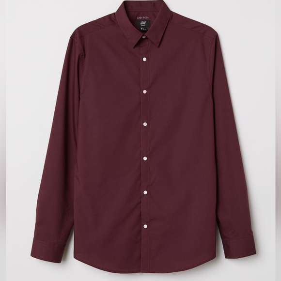 2 H&M Mens Medium Easy Iron Gray/Wine Long Sleeve Spread Collar Shirt bundle - Picture 9 of 10